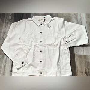 🔥 NWT- “HONOR THE GIFT “WHITE JEAN TRUCKER JACKET SIZE 2XL🤯